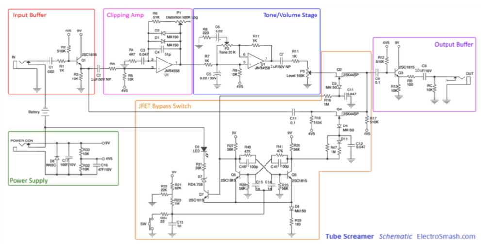 TS808 circuit reference from ElectroSmash.