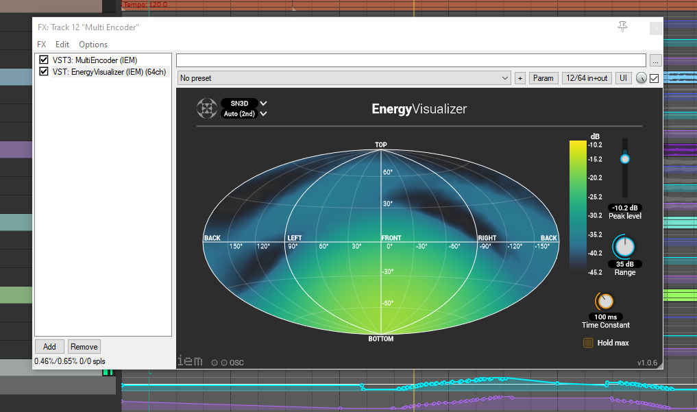 IEM EnergyVisualizer showing a spatial energy distribution concentrated toward the bottom and front
